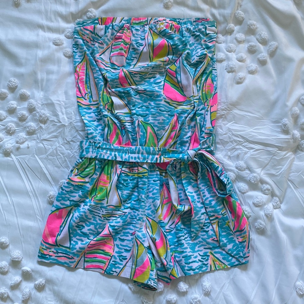 Lilly Pulitzer strapless romper sailboat print xs
